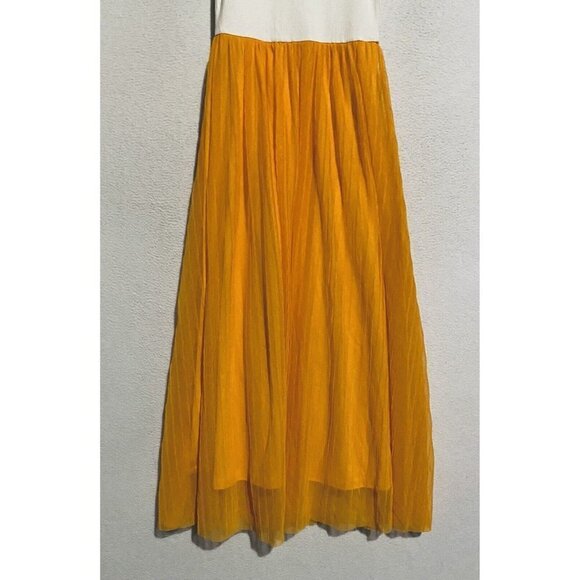 Zara Dress Womens Medium White Golden Yellow Pleated Combo Midi Flowy Boho - Picture 3 of 8